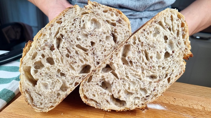 Best Sourdough Bread with Flaxseeds - Crispy Singing Crust
