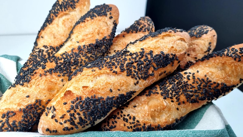 Seed-Coated Mini Baguettes - Crispy Crust, Fluffy Inside